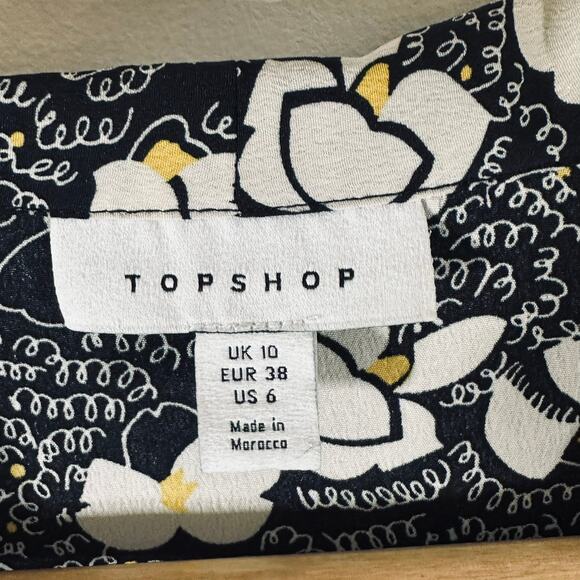 TOPSHOP Floral Tie‎ Neck Long Sleeve Mini Dress Womans 6 chic party summer - Picture 7 of 13